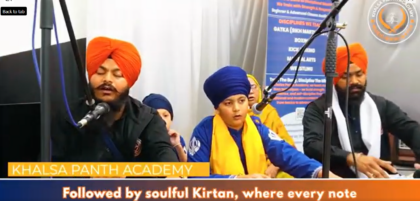 Sharan Singh accompanying the Kirtan programme on tabla during Vaisakhi Samagam 2026, demonstrating the collaborative role of traditional percussion in live Sikh music.